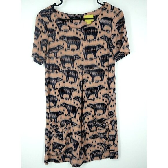 NEW Maeve Bear Print Tunic Dress Beige Black 0 - Picture 2 of 7